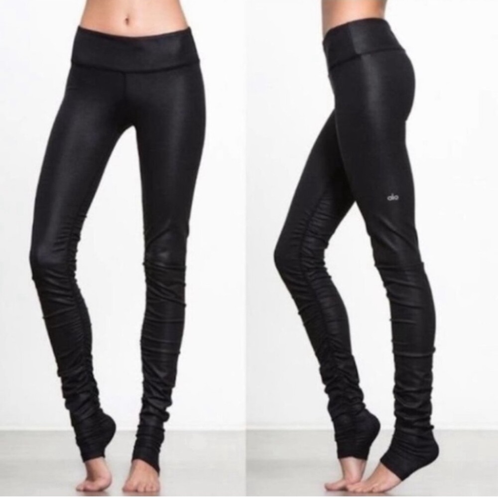 Alo Metallic Black Rouched Legging